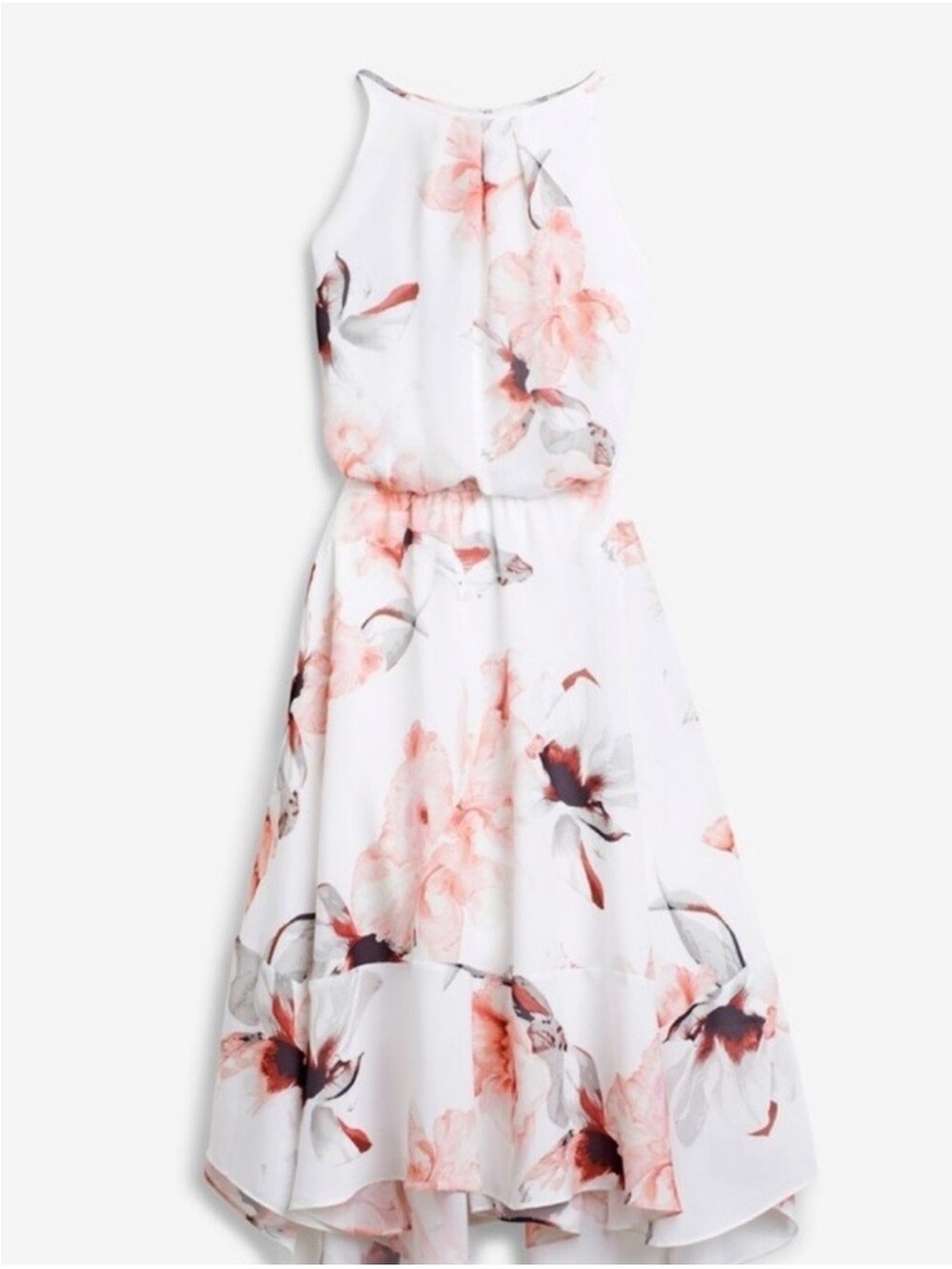 White House Black Market White Halter Floral High-Low Dress in Blush